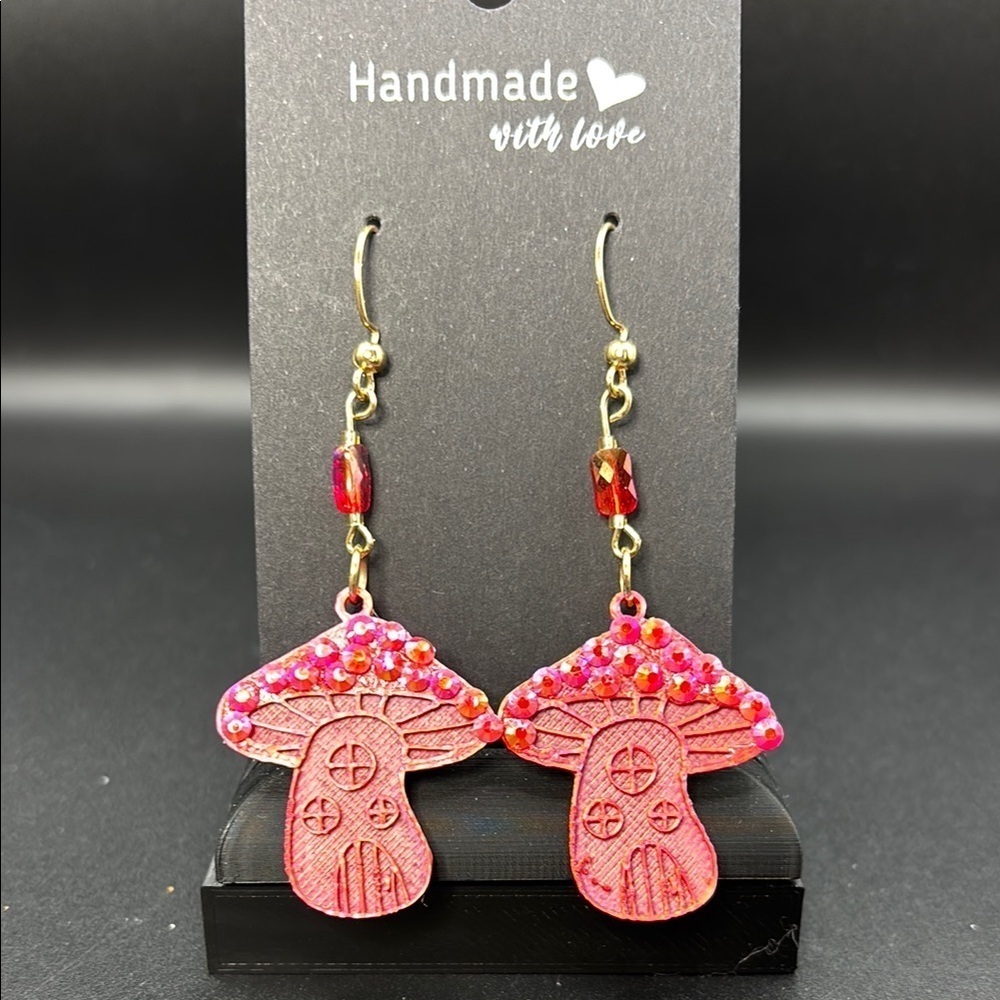 Handmade Red & Orange Cotton Mushroom Earrings